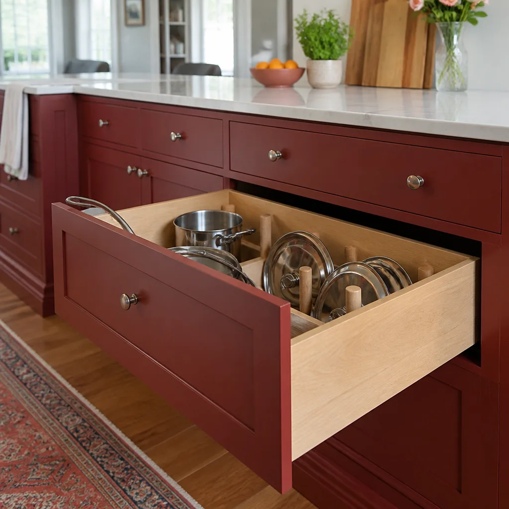 New painted shaker cabinets with an organized deep drawer